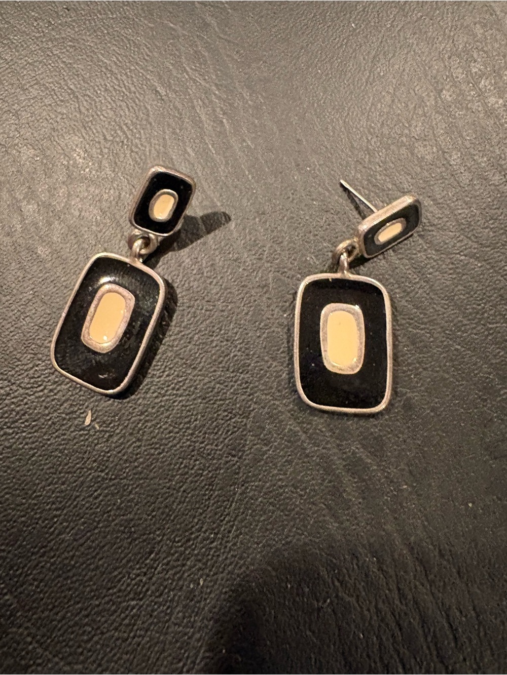 Black and Cream Geometric Drop Earrings - Women's Jewelry